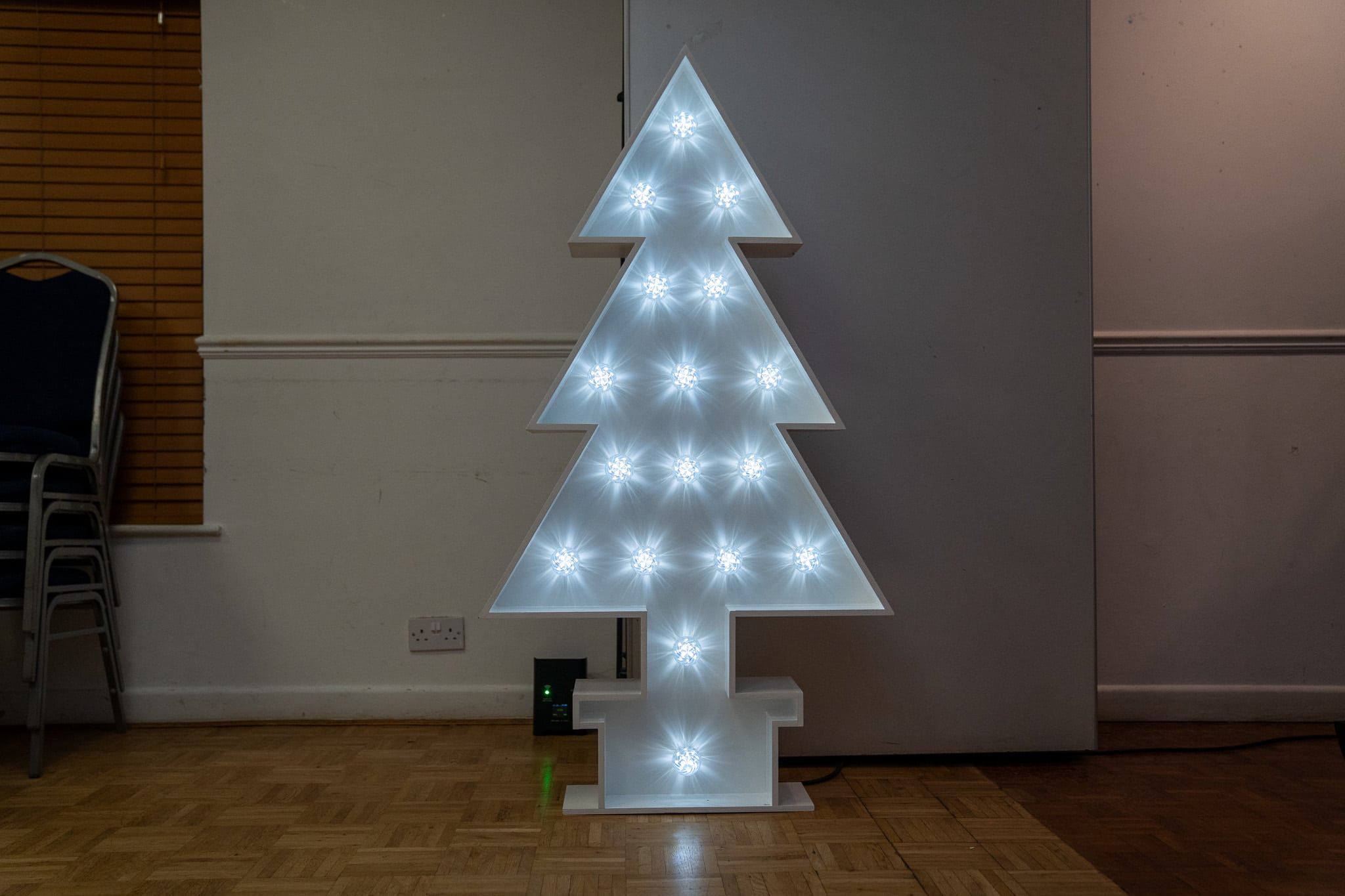 5ft light-up Christmas tree lit white at Aylesbury Tennis Club
