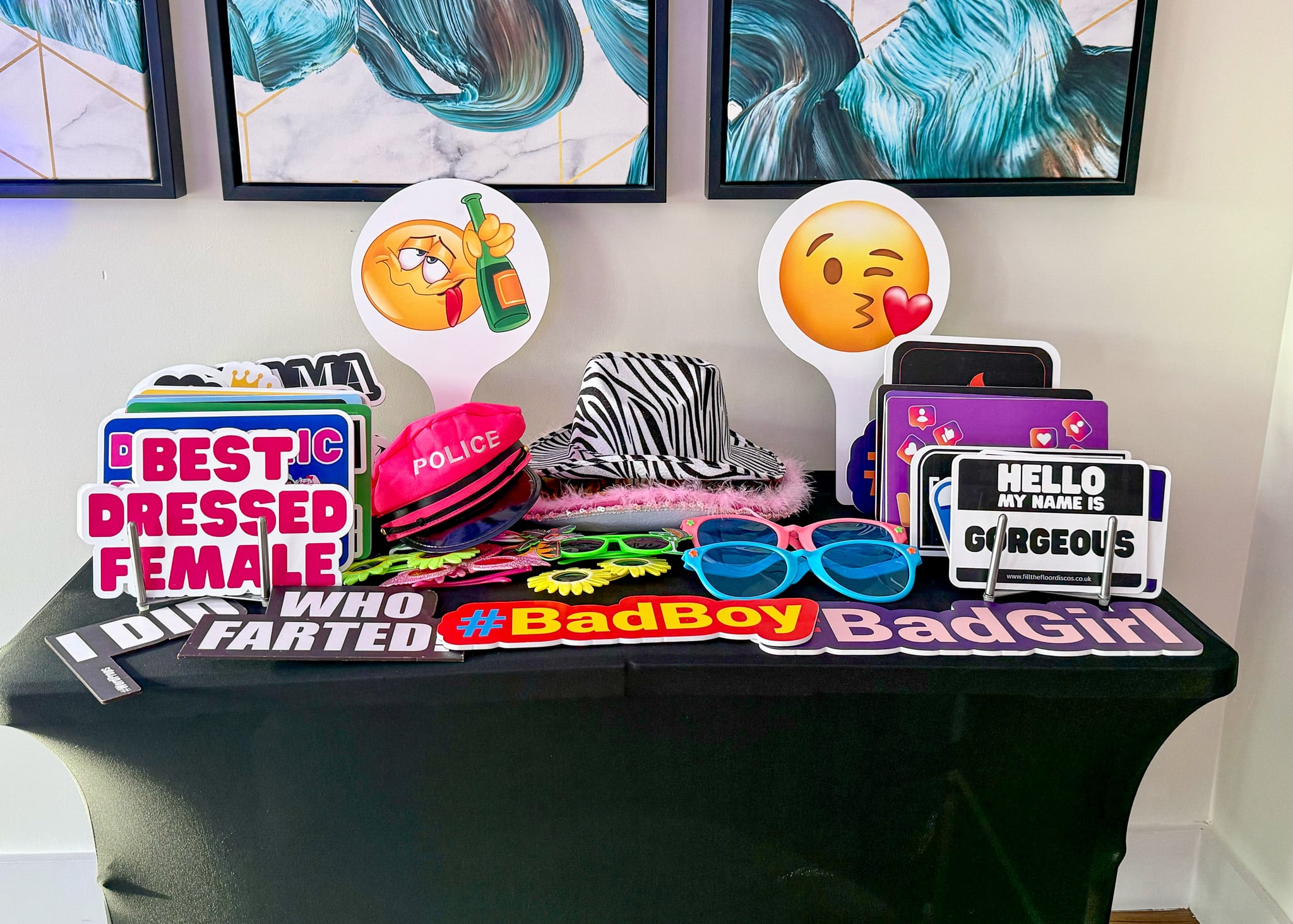 Photo booth props table for a school prom