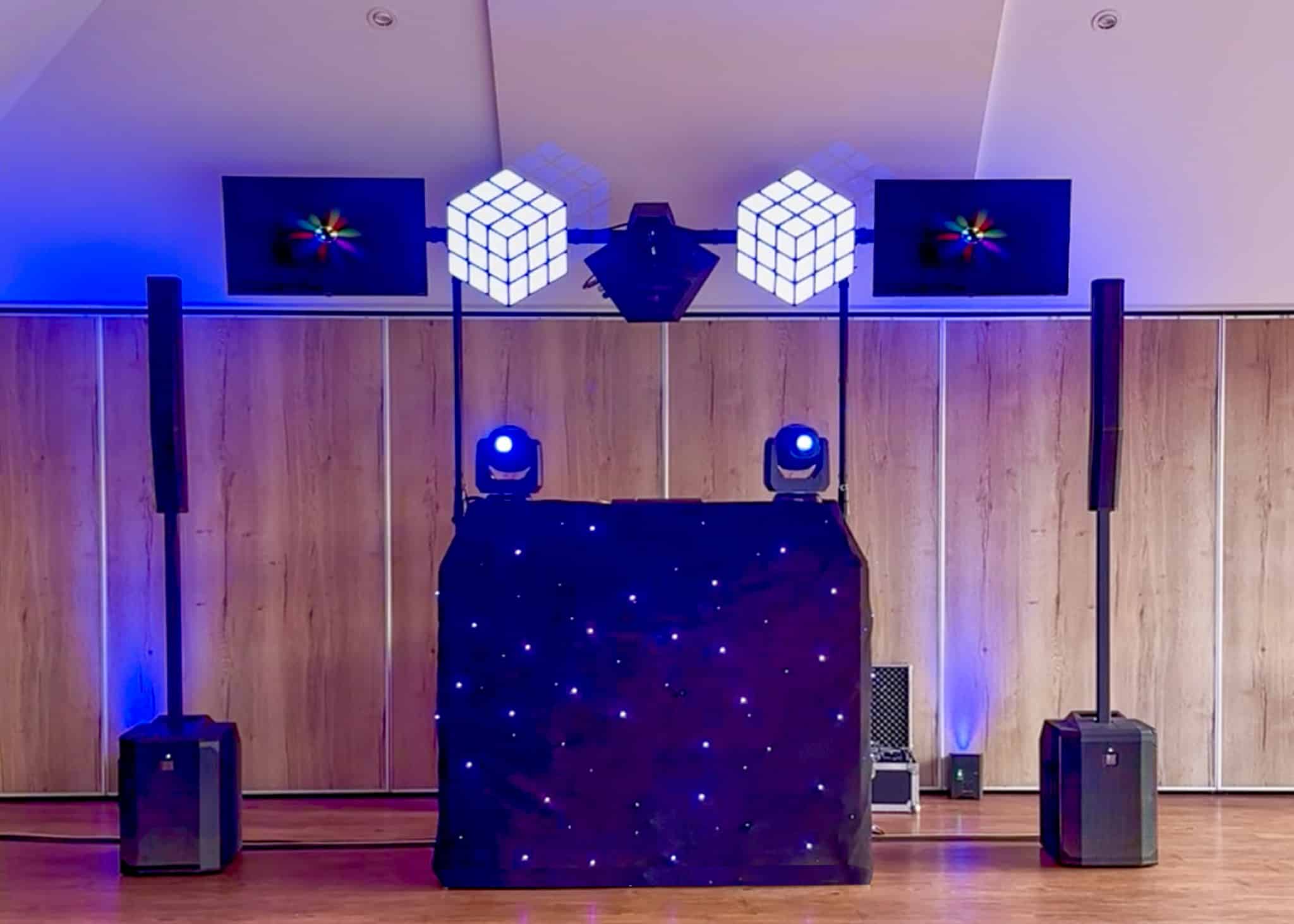 Our black starlit DJ setup ready for a prom at Aldenham Golf and Country Club