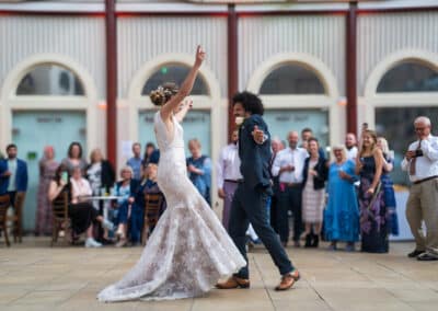 Bride dancing with wedding guests at Bucks Railway Centre — wedding DJ by Fill The Floor Discos