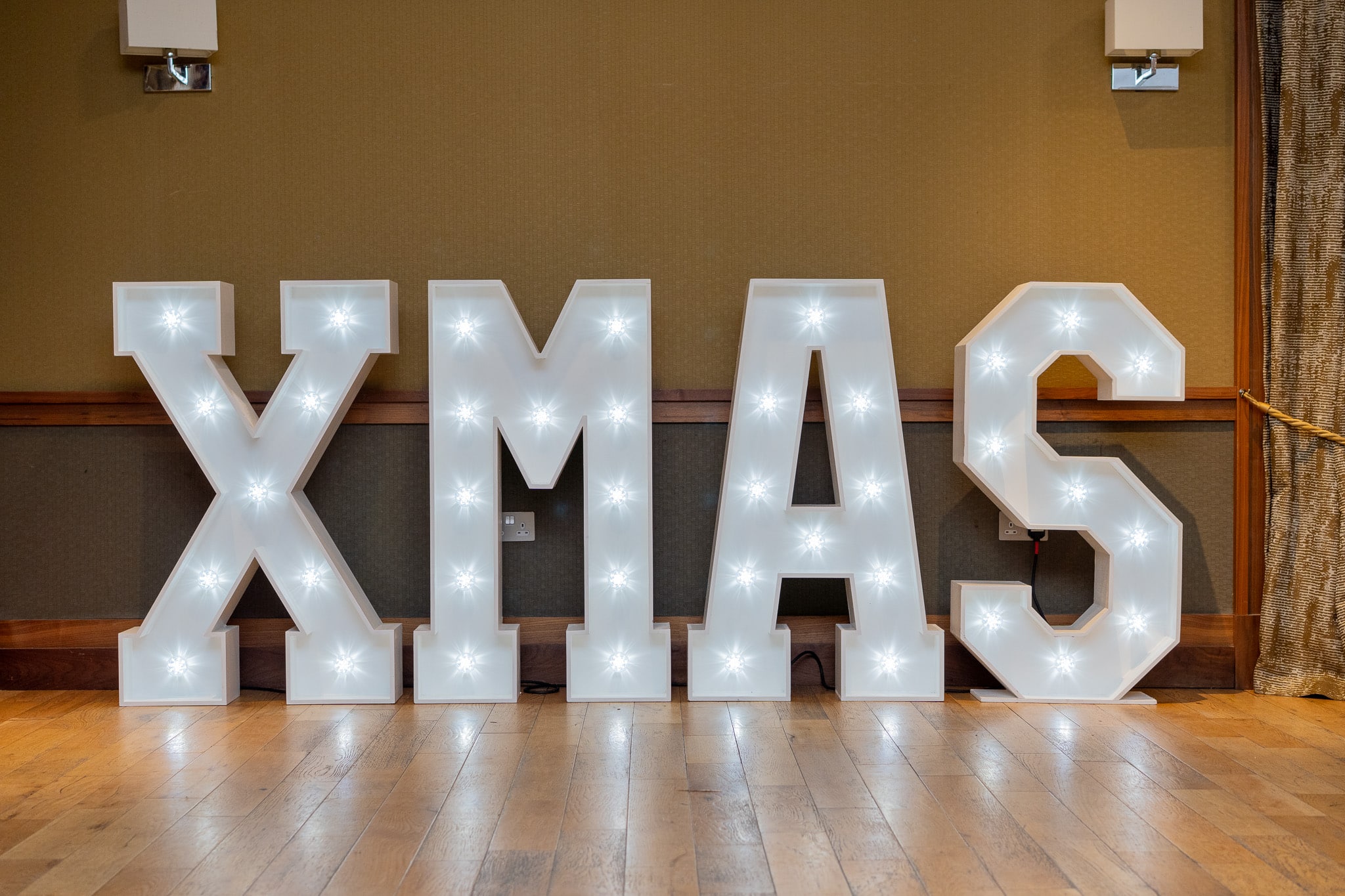 Light-up XMAS letters set up for a Buckinghamshire office Christmas party