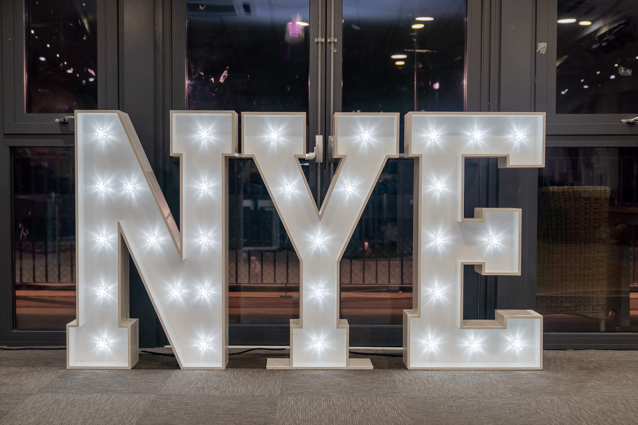 NYE light-up letters ready for the midnight countdown