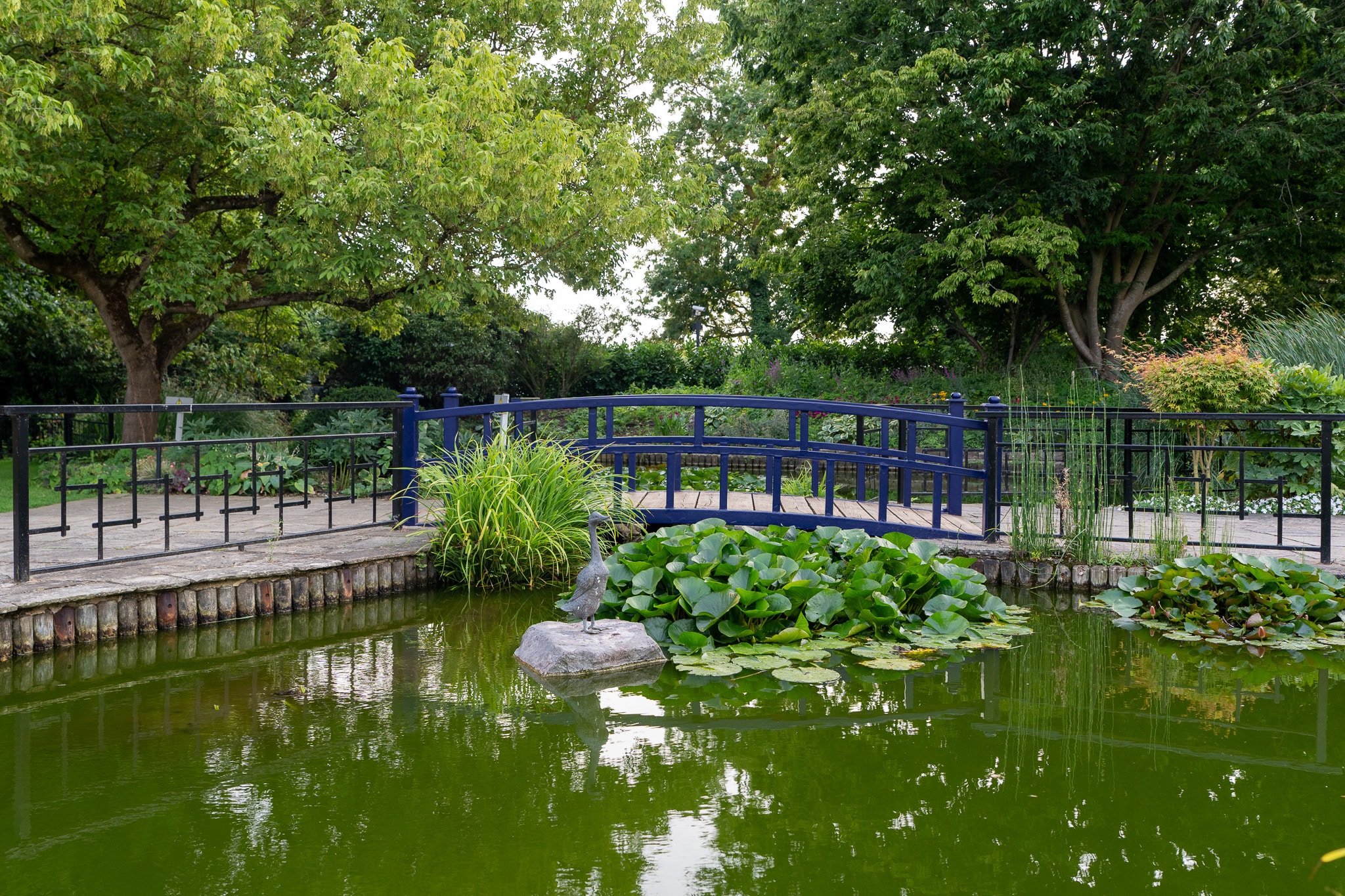 The blue bridge over the pond at Sopwell House — a favourite spot for wedding photographs