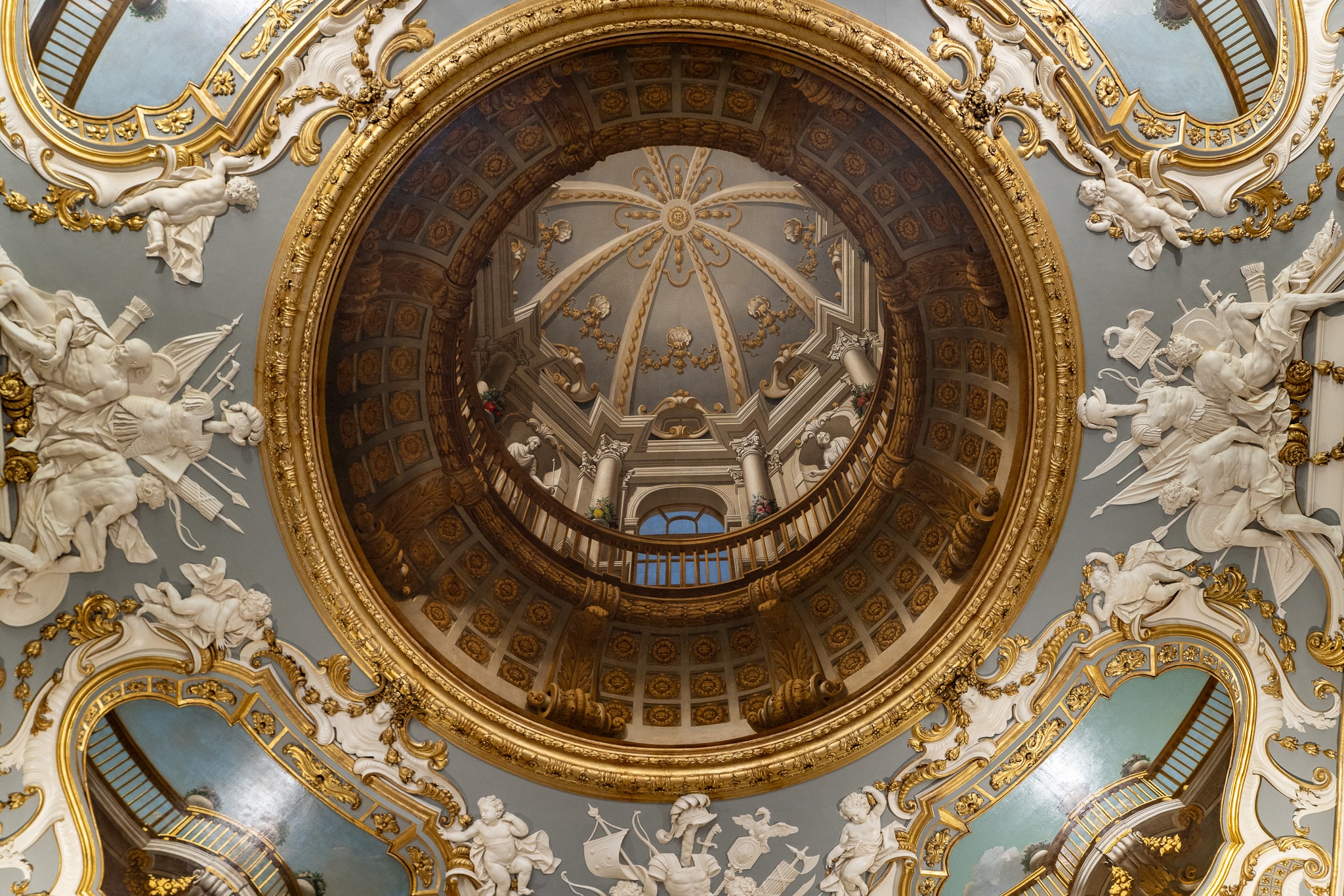 The famous trompe-l’oeil ceiling at Moor Park — painted to look like a dome