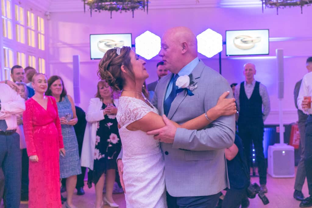 Sally and her husband dancing at their wedding reception in Radlett